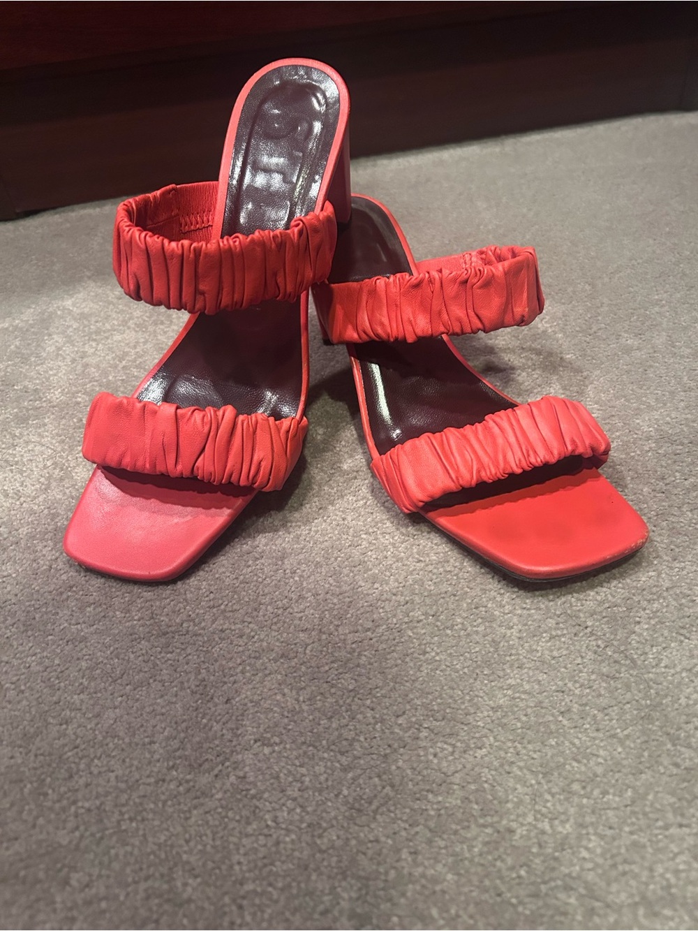 Staid Red Double-Strap Block Heel Sandals